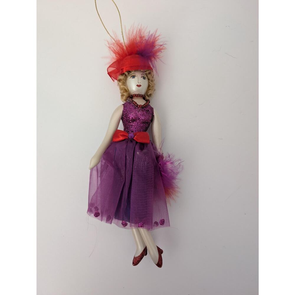 Vintage De Carlini Elegant Shopper Lady Italian Glass Ornament Purple & Red